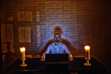magic night concept, man at the computer, fear internet
