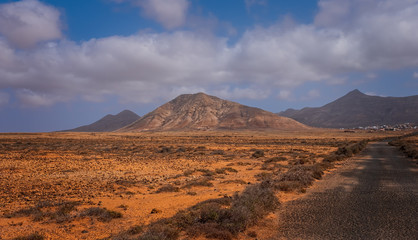 Fototapeta na wymiar view of Tindaya Mountain in La Oliva, Fuerteventura, Canary Islands, Spain. October 2019
