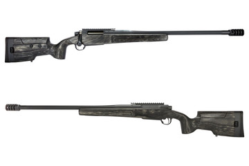 hunting carbine left view, right view, with a warmint barrel on a white background