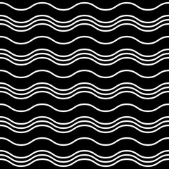 Vector Seamless Pattern. White horizontal wavy lines on a black background. Simple modern illustration great for festive background, design greeting cards, textiles, packing, wallpaper, print, etc.