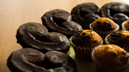 candy dessert with cupckaes and handmade butterfly cookies