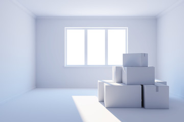 moving boxes at a new home