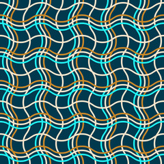 Vector seamless pattern. Colored wavy lines intertwined on a dark turquoise background. Illustration great for holiday background, greeting card design, textiles, packaging, wallpaper, etc.