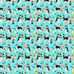 Alaskan Malamute Dog Pattern Fabric