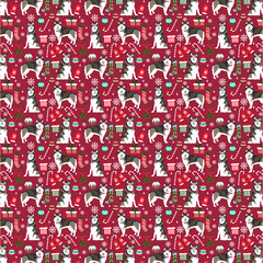 Alaskan Malamute Dog Pattern Fabric