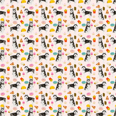 Alaskan Malamute Dog Pattern Fabric