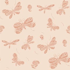 Decorative butterfly flock seamless pattern