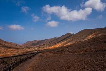 Landscape of fields and mountains near Antigua village, Fuerteventura, Canary Islands, Spain