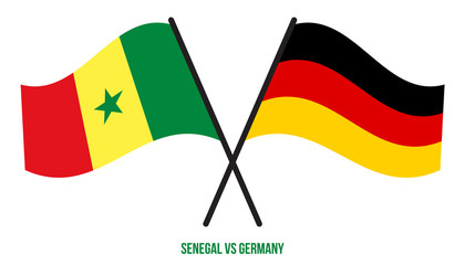 Senegal and Germany Flags Crossed And Waving Flat Style. Official Proportion. Correct Colors