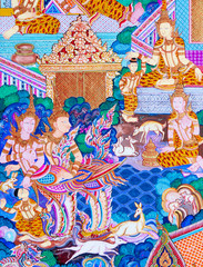 Fototapeta premium Mural painting of the history of temples in Thailand