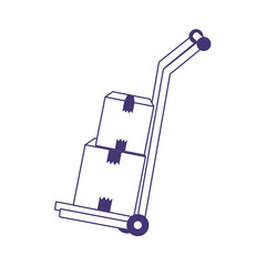 handcart with stack of cardboard boxes delivery isolated icon line style