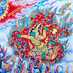 Mural painting of the history of temples in Thailand