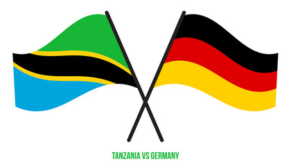 Tanzania and Germany Flags Crossed And Waving Flat Style. Official Proportion. Correct Colors