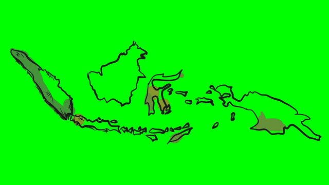 Indonesia drawing colored map on green screen isolated whiteboard chroma key chromakey