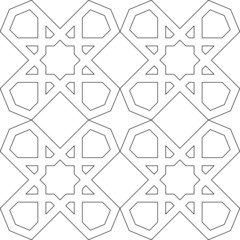 Black and white 2D CAD drawing of Islamic pattern. Islamic patterns use elements of geometry that are repeated in their designs.