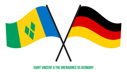 Saint Vincent & the Grenadines and Germany Flags Crossed And Waving Flat Style. Official Proportion