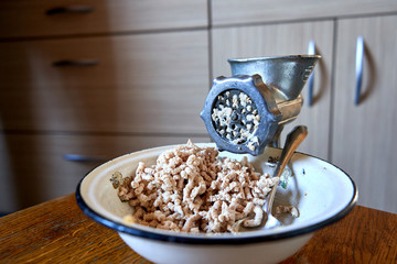 Boiled meat milled with hand held device