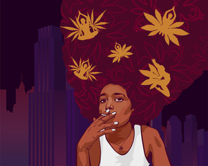Smoker cannabis cute girl. Vector illustration