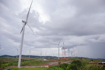 big wind turbine in rainny day
