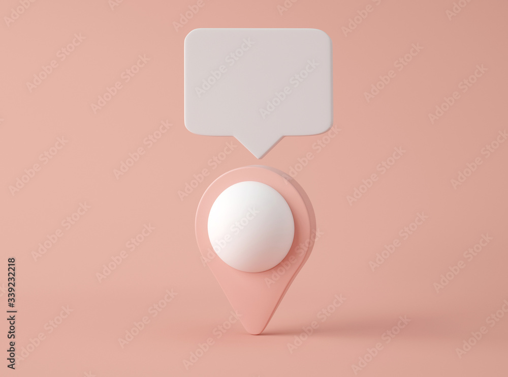 Poster 3d illustration. mockup of map pointer and speech bubble.