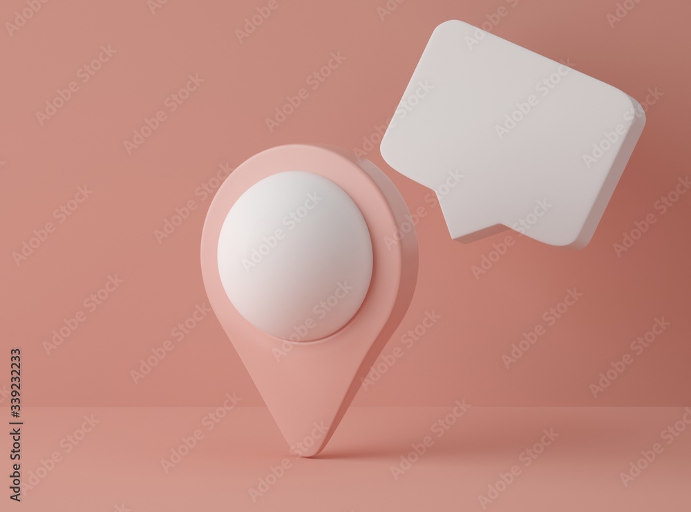 Aufkleber 3d illustration. mockup of map pointer and speech bubble.