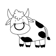 bull cartoon farm animal isolated icon on white background line style