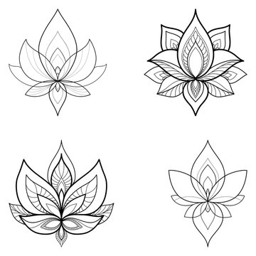 Set of four ethnic Mandala ornaments on white background. Henna tattoo design. Vector illustration