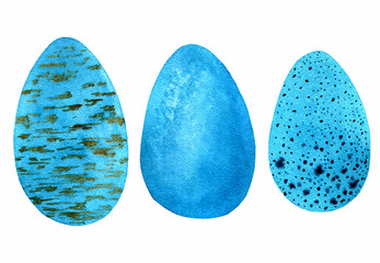 set of watercolor blue eggs