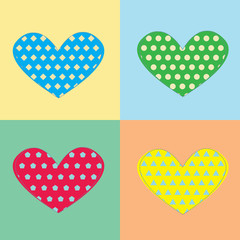 Fabric colorful hearts. Romantic background concept. Greeting cards and invitations of the wedding, birthday, valentine's day, mother's day. Flat Vector illustration design.