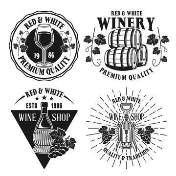 Wine and winery set of vector isolated emblems