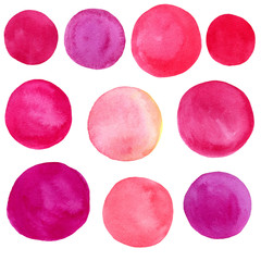 set of watercolor pink circles Lush Lava trend color
