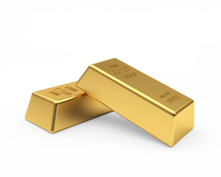 Two gold bullion isolated on a white background. 3D illustration