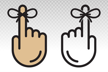 Reminder hand with tied ribbon to finger -vector flat icon on a transparent background.