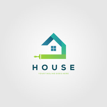 Colorful Paint House Brushes Logo Creative Clever Vector Illustration