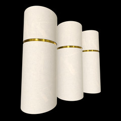 Kraft paper cardboard tube package with gold part mock up. 3d render on black background.