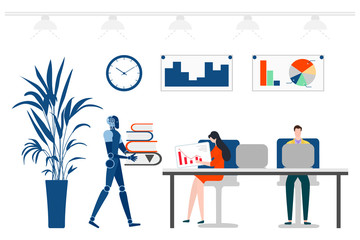 Vector Robot People Job Teamwork Partnership AI