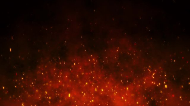 Fire embers particles over black background. Fire sparks background. Abstract dark glitter fire particle lights.