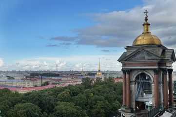 A stunning view of the city from the colonnade of St. Isaac's Cathedral in St. Petersburg in Russia