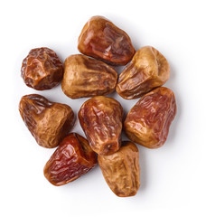 Heap of dates isolated on white, from above