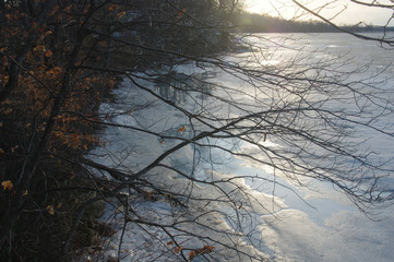lake ice thawing in early spring