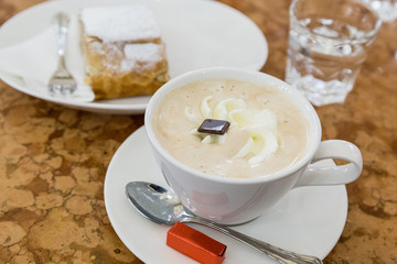 Cup of cappuccino in the cafe