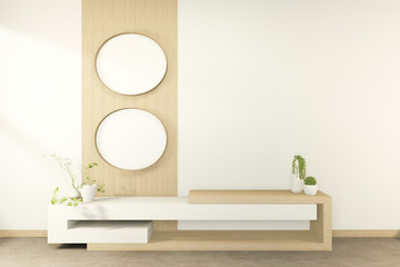 Tv cabinet in tropical empty room Japanese - zen style,minimal designs. 3D rendering