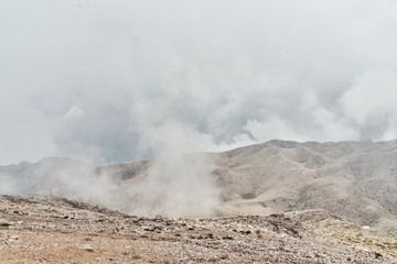 Beautiful view of the cloudy sky from the viewpoint of Tahtali Mountain in the region of Antalya, Turkey. Tahtali Dagi, Antalya Province, Turkey