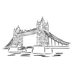 Tower Bridge hand draw sketch illustration, London landmarks
