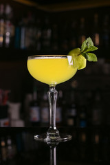 Fresh cocktail drink on dark background