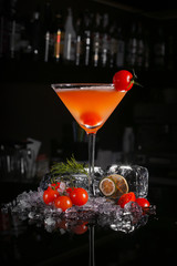 Fresh cocktail drink on dark background