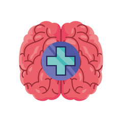 brain with health cross on white background