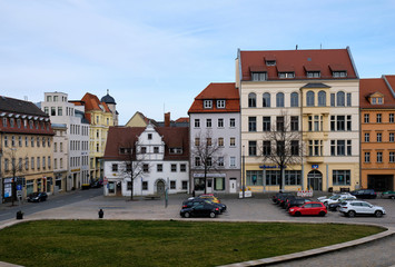 Historische Gebäude am Roßmarkt und Gewandhaus in Zeitz, Burgenlandkreis, Sachsen-Anhalt,...