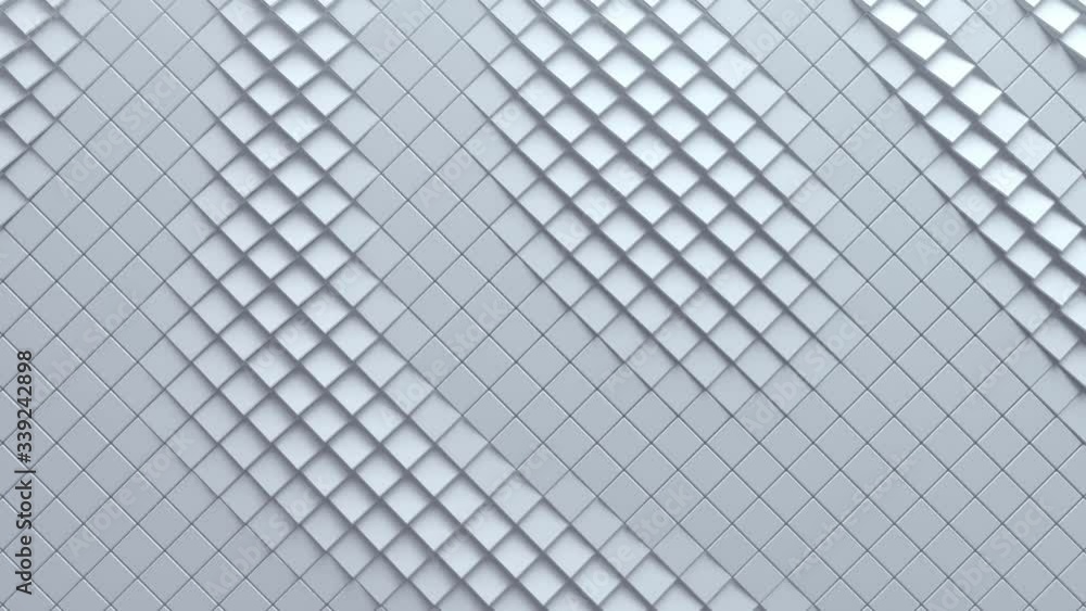 Poster white dynamic tiles. motion design pattern. 3d loop animation. mosaic surface with wavy ripples. 4k 