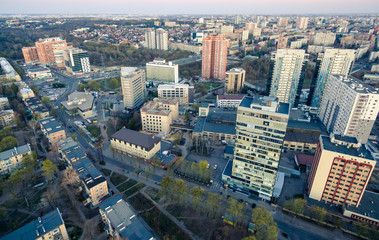 Fototapeta na wymiar aerial view to downtown Pavlovo Pole in Kharkiv, Ukraine